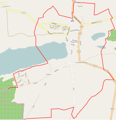 Mapa konturowa Dolska, blisko centrum na prawo znajduje się punkt z opisem „Cmentarz żydowski w Dolsku”