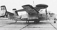 A Grumman E-1B Tracer of Naval Reserve airborne early warning squadron VAW-78 Fighting Escargots at NARTU Norfolk, Virginia (USA), in 1970. E-1B VAW-78 CVSGR-70 NARTU Norfolk NAN6-70.jpg