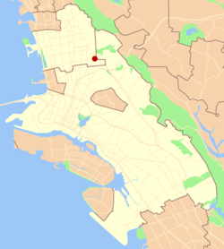 Location of Claremont in the cities of Oakland and Berkeley