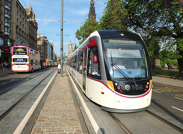 A tram on Princes Street in May 2014