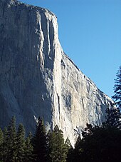 The Nose on El Capitan has a 2,900-foot (900 m) vertical gain. El Capitan Nose Route, Yosemite Valley, California.jpg