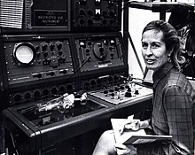 Scientists including biologist Ellen Weaver helped to develop the first sensors to measure ocean productivity from above, beginning with airplane-mounted sensors. Ellen Weaver, Biologist (16654493741).jpg
