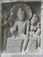 Naga-king and consort, Cave 19, Ajanta Caves, c. 478