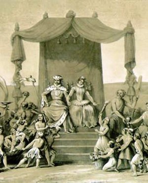 A 19th century allegory visualizing the emergence of Brandenburg-Prussia through the marriage of John Sigismund, Margrave of Brandenburg to Duchess An