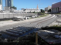 The rail line being renovated, November 2011 FEC line track repair to Port of Miami.jpg