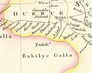 Fadis in Babile Oromo territory of the Emirate of Harar circa 1832 Fadis region in the Emirate of Harar.jpg