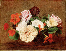 Roses and Nasturtiums in a Vase by Henri Fantin-Latour Fantin-Latour, Henri - Roses and Nasturtiums in a Vase.jpg