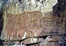 Hattušili z bogom vremena (levo) in Pudoheba z bogom sonca; skalni relief, Firaktin, Turčija