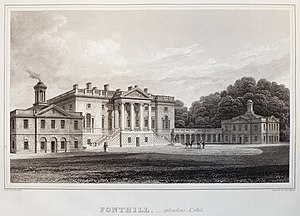 Elevation of Fonthill Splendens looking south west, after a watercolour by John Buckler, 1805-06. Fonthill Splendens Buckler.jpg