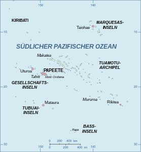 Kort over Fransk Polynesien med øgruppens placering
