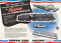 Publicité d'époque de la General Steel Castings (en), fournisseur de châssis monoblocs pour les 141 R.