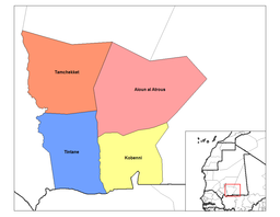 Indelning av Hodh El Gharbi i departement