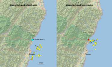 Vor-, Haupt- und Nachbeben am 9. Februar (UTC 18:00) – USGS, Hualien 2018