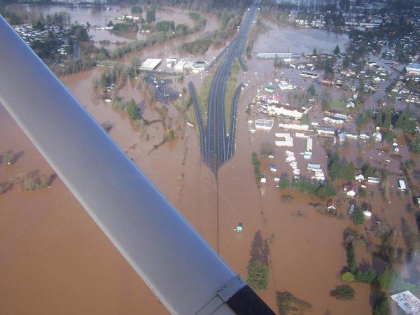 During the Great Coastal Gale of 2007, the I-5 interchange in Chehalis was flooded.