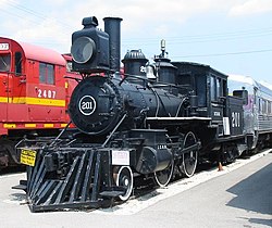 Illinois Central Railroad No. 201, built in 1880 by the Rogers Locomotive and Machine Works, was used in the pageant. This locomotive is now preserved at the Illinois Railway Museum, where this photo was taken. IC 201 20050716 IL Union.jpg