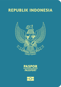 The cover of a biometric Indonesian passport Indonesian Passport.png