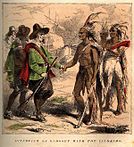 Depiction of Samoset greeting the Pilgrims