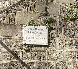 Plaque en hommage à Fragonard au cimetière de Montmartre.