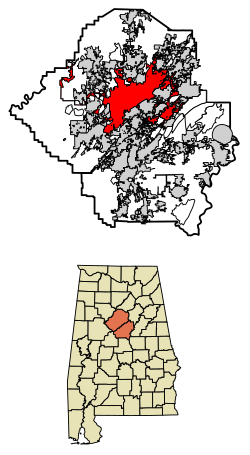 Location within Jefferson County and Shelby County