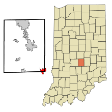 Gebieden van Johnson County Indiana Incorporated en Unincorporated Edinburgh Highlighted.svg