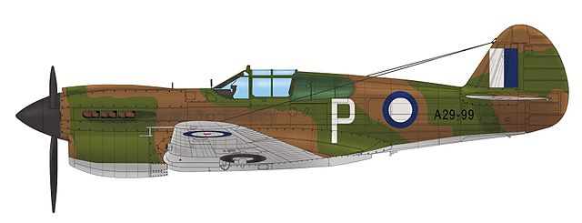 Curtiss Kittyhawk Mk IA of 75 Squadron RAAF, which F/O Geoff Atherton flew over New Guinea in August 1942.