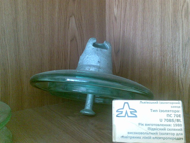Suspended glass disc insulator unit used in suspension insulator strings for high voltage transmission lines
