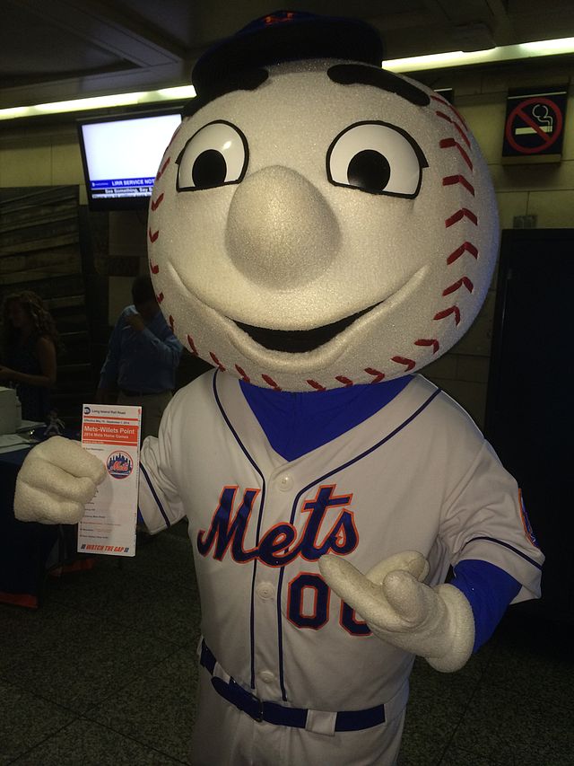 New York Mets mascot, Mr. Met, on display at the Citi Field