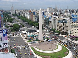 Veduta della Avenida 9 de Julio e dell'obelisco di Buenos Aires