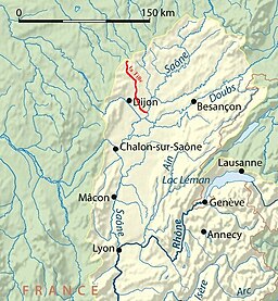 Kart over Tille som renn ut i Saône.