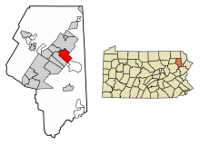 Lackawanna megye Pennsylvania beépített és be nem épített területei Jessup Highlighted.svg