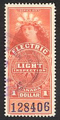 Canada 1897 $1 electric light inspection stamp from the Lady of the Lightbulbs issue