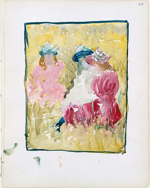 File:Large Boston Public Garden Sketchbook- Three girls sitting on the grass MET DT3412.jpg