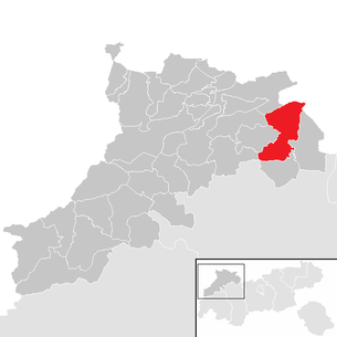Lage der Gemeinde Lermoos im Bezirk Reutte (anklickbare Karte)