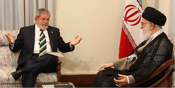 Supreme Leader of Iran Ali Khamenei talking with Brazilian President Luiz Inácio Lula da Silva