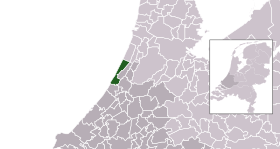 Highlighted position of Noordwijk in a municipal map of South Holland