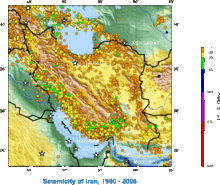 Earthquakes in Iran from 1990 to 2006, by United States Geological Survey Map Iran earthquakes 1990.gif