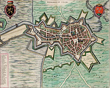 Bergen op Zoom in 1649. Note marshes (left, top right), canalized diversion of the Scheldt and extensive fortifications.