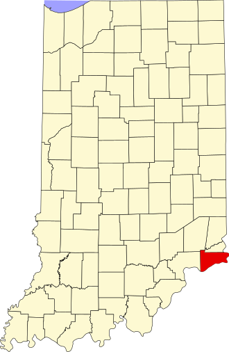 Location of Switzerland County in Indiana Map of Indiana highlighting Switzerland County.svg