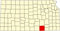 Map of Kansas highlighting Cowley County