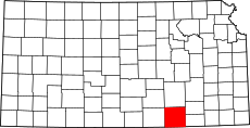 Map of Kansas highlighting Cowley County.svg