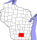 Map of Wisconsin highlighting Dane County.svg