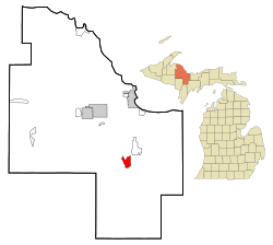 Location of Gwinn within Marquette County, Michigan