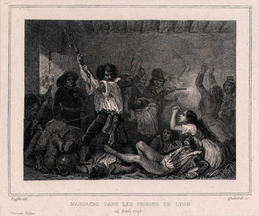 Massacre dans les prisons de Lyon, gravure d'Auguste Raffet, 1823.