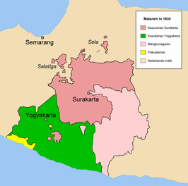 Kaart van Yogyakarta (groen) in 1830