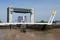 The Millennium Bridge, River Hull Tidal Barrier and Premier Inn building in Kingston upon Hull.