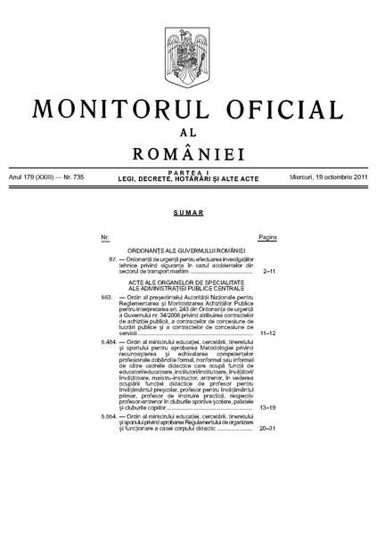 File:Monitorul Oficial al României. Partea I 2011-10-19, nr. 735.pdf