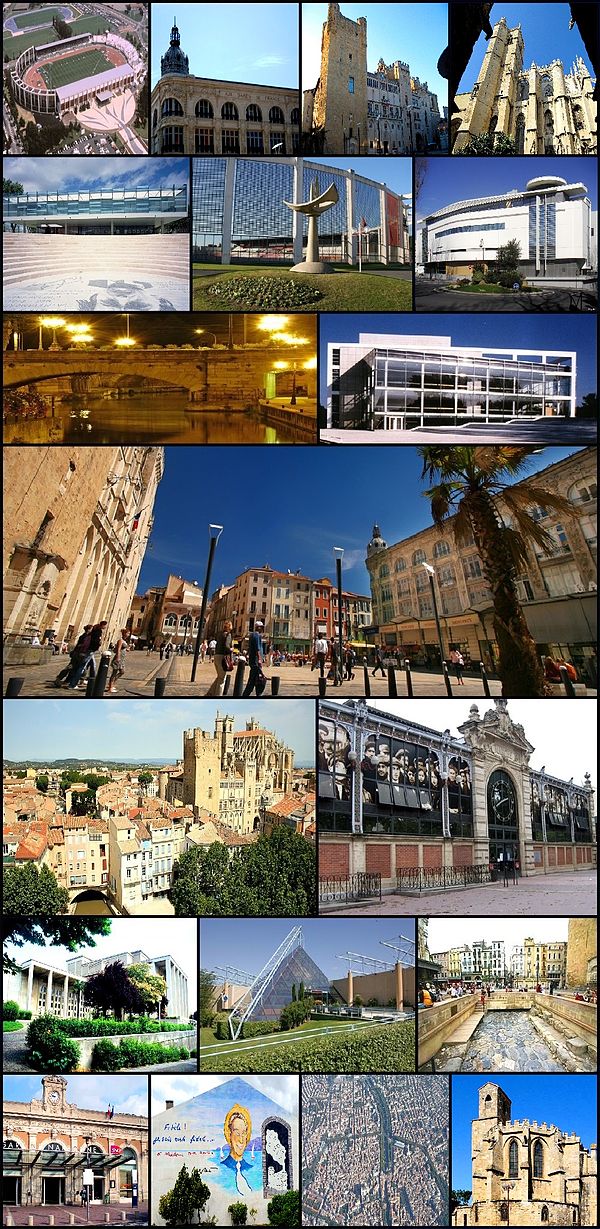 From left to right, top to bottom: The Parc des Sports et de l'Amitié stadium; historic department store Aux Dames de France; the Archbishop's Palace;