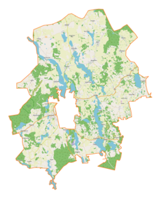 Mapa konturowa gminy wiejskiej Mrągowo, na dole po lewej znajduje się punkt z opisem „Grabowo”