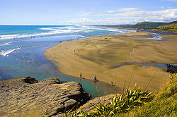 Muriwai Beach on the west coast of the former district