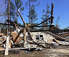 A manufactured home destroyed by the Nahunta, Georgia EF2 tornado. Nahunta, GA EF2 tornado damage.jpg